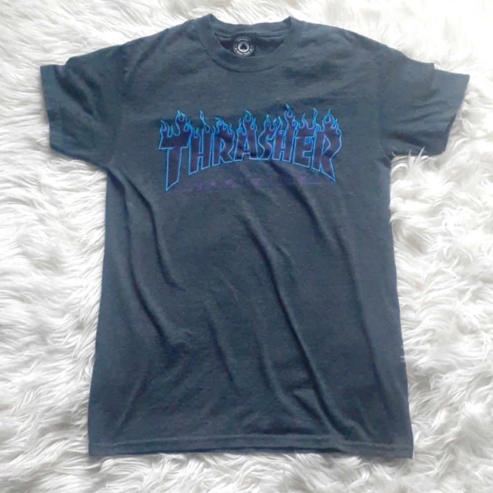 Gray Thrasher Shirt w/Blue & Purple Flames Men's Size Small